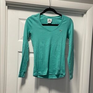 Lacoste Women's Aqua Long Sleeve V neck Tee
